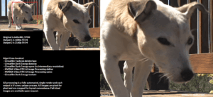 Upconversion comparison: a 640x480 interlaced source beside 1080p and 2160p outputs, processed with Cinnafilm Tachyon and Dark Energy plus NVIDIA Video RTX.