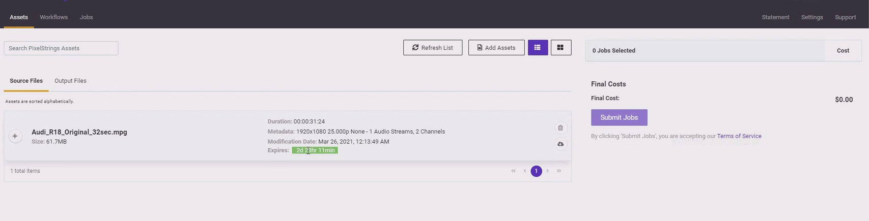 How to create standards conversion workflows in PixelStrings - submit asset